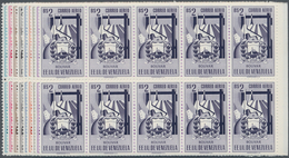 Venezuela: 1952, Coat Of Arms 'BOLIVAR‘ Airmail Stamps Complete Set Of Nine In Blocks Of Ten From Ri - Venezuela