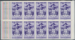 Venezuela: 1953, Coat Of Arms 'MERIDA‘ Airmail Stamps Complete Set Of Nine In Blocks Of Ten From Rig - Venezuela