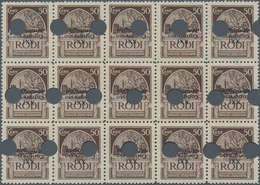 Ägäische Inseln: RHODOS: 1929, 50 C Brown In Block Of Fifteen With Inverted Overprint "XXI. Congress - Aegean