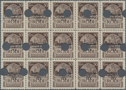 Ägäische Inseln: RHODOS: 1929, 50 C Brown In Block Of Fifteen With Inverted Overprint "XXI. Congress - Egée