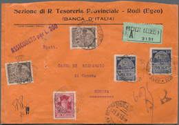 Ägäische Inseln: 1939. Insured Letter From Rhodos To Genua, Franked With 2x 1,25 L, 2x 50 C And 1x 5 - Aegean