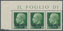 Albanien: 1940, Not Issued Overprints On Italy, 5q. On 25c. Green, Horizontal Strip Of Three From Th - Albanie