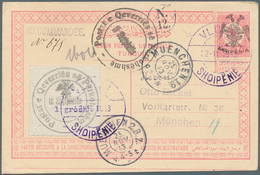 Albanien - Ganzsachen: 1913, Postal Stationery Card 20pa Red (black Handstamp) Additionally With 1gr - Albania