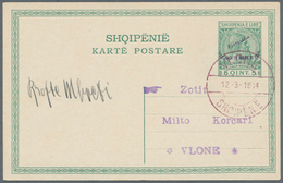 Albanien - Ganzsachen: 1914, "7.Mars" Handstamp On 5q. Green And On 10q. Red, Two Used Cards "VLONE - Albanie