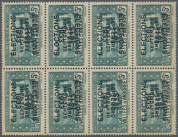 Andorra - Französische Post: 1933, "ELECTIONS" Overprints, Private Issue, 5c. Greenish Blue In Block - Autres & Non Classés