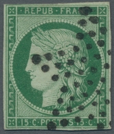Frankreich: 1849, "Ceres" 15 Centimes Grün (eventuell B-Farbe) Vollrandig Geschnitten (oben Links Lu - Oblitérés