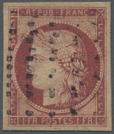 Frankreich: 1849, "Ceres" 1 Franc Karmin Vollrandig Geschnitten In Tadelloser Erhaltung Mit Punktlin - Used Stamps