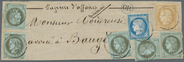 Frankreich: 1871, 5 X 1 C Olive-green On Greenish Blue, 15 C Yellow-brown And 25 C Blue "Ceres", Mix - Oblitérés