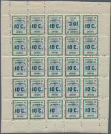 Frankreich: 1909, Amiens Chamber Of Commerce, 10c. Green/blue, Complete Sheet Of 25 Stamps Incl. Têt - Gebraucht