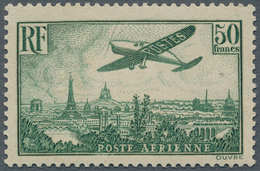 Frankreich: 1936, Airplane Over Paris, 50 Fr Dark Green, Mint And Rare Offered!, Signed (Mi€2.000,-) - Gebraucht