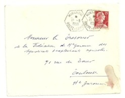 GARONNE / Haute - Dépt N° 31 = MONTJOIRE 1959 =  CACHET MANUEL HEXAGONAL Pointillé F7 = Agence Postale - Cachets Manuels