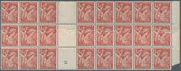 Frankreich: 1944, Iris 1.50fr. Reddish-brown, Gutter Block Of 24 Stamps (partly Separated), Eight St - Oblitérés