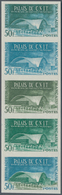 Frankreich: 1959, Exhibition Palace Paris, Vertical Stripes Of Five As Colour Samples, Imperforated - Used Stamps