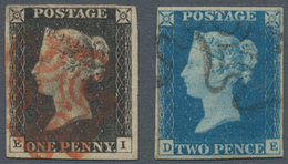 Großbritannien: 1840 1d. Black, Lettered E-I, Cancelled By Fine Strike Of Red MC, And 2d. Blue, Lett - Otros & Sin Clasificación