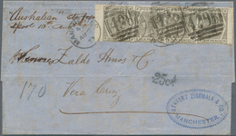 Großbritannien: 1873, A Stripe Of FOUR Of QV 6 D Deep-grey Plate 15 On Folded Entire Letter From "MA - Other & Unclassified