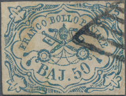 Italien - Altitalienische Staaten: Kirchenstaat: 1852, 50 Baj. Blue Cancelled With Rhombus Stamp, Th - Kirchenstaaten