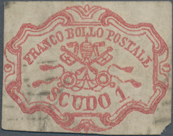 Italien - Altitalienische Staaten: Kirchenstaat: 1852, 1 Sc Vivid Rose-carmine Stamped With Some Sma - Estados Pontificados