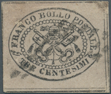 Italien - Altitalienische Staaten: Kirchenstaat: 1867, 3 C Black On Grey-rose, Full Margins, Used Wi - Papal States