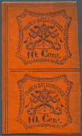 Italien - Altitalienische Staaten: Kirchenstaat: 1867, 10 C Black On Orange Red Vertical Pair Mit Wi - Estados Pontificados