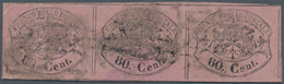 Italien - Altitalienische Staaten: Kirchenstaat: 1867, 80 Cents, Lilac Rose, Strip Of Three, Used, C - Kirchenstaaten