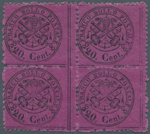 Italien - Altitalienische Staaten: Kirchenstaat: 1868, 20 Cents Violet, Glossy Paper, Block Of Four, - Etats Pontificaux