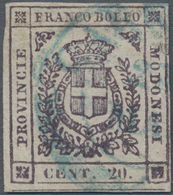 Italien - Altitalienische Staaten: Modena: 1859, 20 C Lilac Cancelled With A Blue Postmark, Full Mar - Modène