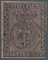 Italien - Altitalienische Staaten: Parma: 1852, 25c. Black On Violet, Fresh Colour, Cut Into At Lowe - Parma