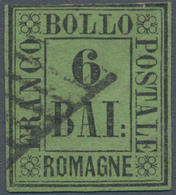Italien - Altitalienische Staaten: Romagna: 1859: 6 Bajocchi Black On Yellow Green, Cancelled With P - Romagna