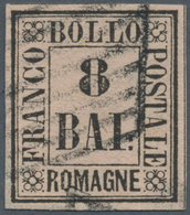 Italien - Altitalienische Staaten: Romagna: 1859, 8 Baj Black On Rose Cancelled With Grill Stamp, On - Romagna