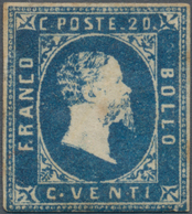 Italien - Altitalienische Staaten: Sardinien: 1851. 20 C. Blue, Mint With Partial Original Gum, Thre - Sardaigne