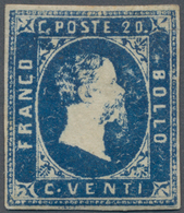 Italien - Altitalienische Staaten: Sardinien: 1851, 20 C Blue, Mint Without Gum. Sassone Value 6,000 - Sardinien