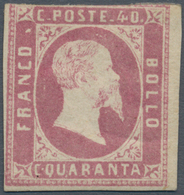 Italien - Altitalienische Staaten: Sardinien: 1851: 40 Cents Lilac Pink, Mint With Gum, Short At The - Sardinia