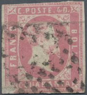 Italien - Altitalienische Staaten: Sardinien: 1851, 40 Cent. Rose Cancelled With Dot Stamp, On Botto - Sardinia