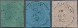 Italien - Altitalienische Staaten: Sardinien: 1853, 5 C Blue-green, 20 C Blue And 40 C Rose With Cle - Sardaigne