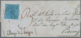 Italien - Altitalienische Staaten: Sardinien: 1853, 20 C Blue Single Franking Tied By Circle Cancel - Sardinia