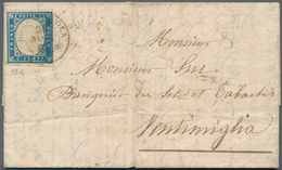 Italien - Altitalienische Staaten: Sardinien: 1855, 20c. Bright Milky Cobalt, Fresh Colour, Close To - Sardinien