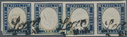 Italien - Altitalienische Staaten: Sardinien: 1859, 20 C Indigio In Horizontal Stripe Of Four Cancel - Sardinien