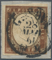 Italien - Altitalienische Staaten: Sardinien: 1861, 3 Lira, Bright Copper, Cancelled With Cds Genoa - Sardinia