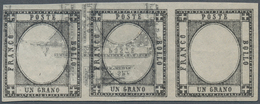 Italien - Altitalienische Staaten: Sardinien: 1861 Numerals 1 C Black In A Stripe Of Three WITHOUT E - Sardinia