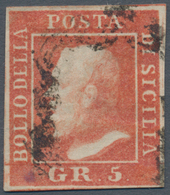 Italien - Altitalienische Staaten: Sizilien: 1859, 5 Grana Vermilion, Second Plate, Used, Well-margi - Sizilien