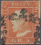 Italien - Altitalienische Staaten: Sizilien: 1859, 5 Gr Vermilion Second Plate Cancelled With Sicili - Sicilia