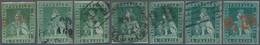 Italien - Altitalienische Staaten: Toscana: 1851, Seven Stamps 4 Cr. Blueish Green On Blueish Paper - Toskana