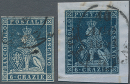 Italien - Altitalienische Staaten: Toscana: 1851, Three Stamps 6 Cr. Greyish Blue On Grey Paper To I - Toscane