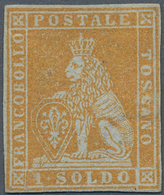 Italien - Altitalienische Staaten: Toscana: 1853, 1 Soldi Yellow On Grey Paper, Mint Little Hinged, - Toskana