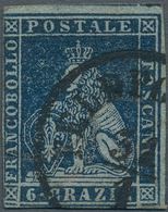 Italien - Altitalienische Staaten: Toscana: 1851. 6 Crazie Dark Blue On Bluish Paper, Cancelled With - Toskana