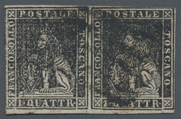 Italien - Altitalienische Staaten: Toscana: 1857, 1 Qu Black Horizontal Pair Cancelled With Bar Stam - Toscane