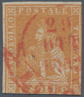 Italien - Altitalienische Staaten: Toscana: 1857, 1 So Ochre Cancelled With Red Postmark From Livorn - Tuscany