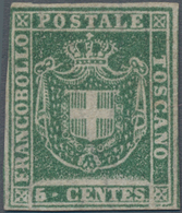 Italien - Altitalienische Staaten: Toscana: 1860, 5 Cent. Green Mint Without Gum, All Sides With Ful - Tuscany