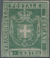 Italien - Altitalienische Staaten: Toscana: 1860, 5 Cent. Green Mint Without Gum, All Sides With Ful - Toskana