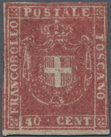 Italien - Altitalienische Staaten: Toscana: 1860, 40 Cent. Carmine Unused Without Gum, Three Sides F - Tuscany